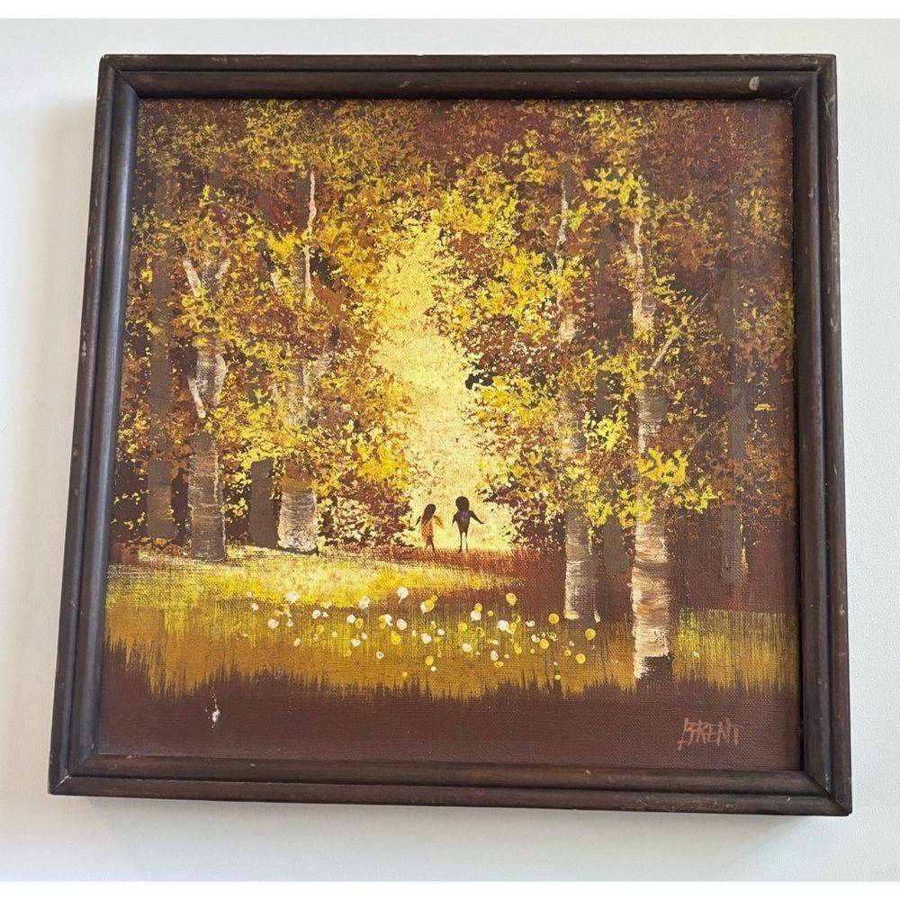 Original Mid Century Paul Brent Oil Painting ~Golden Birch Forest On Canvas